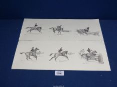 Comedy Prints of horse sketches, unframed.