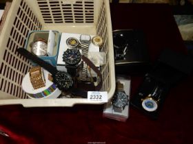 A quantity of contemporary geny's wristwatches including boxed Fossil, Huawei, etc.