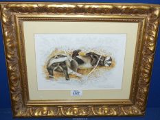 A signed Print by Patrick A. Oxenham depicting badgers.