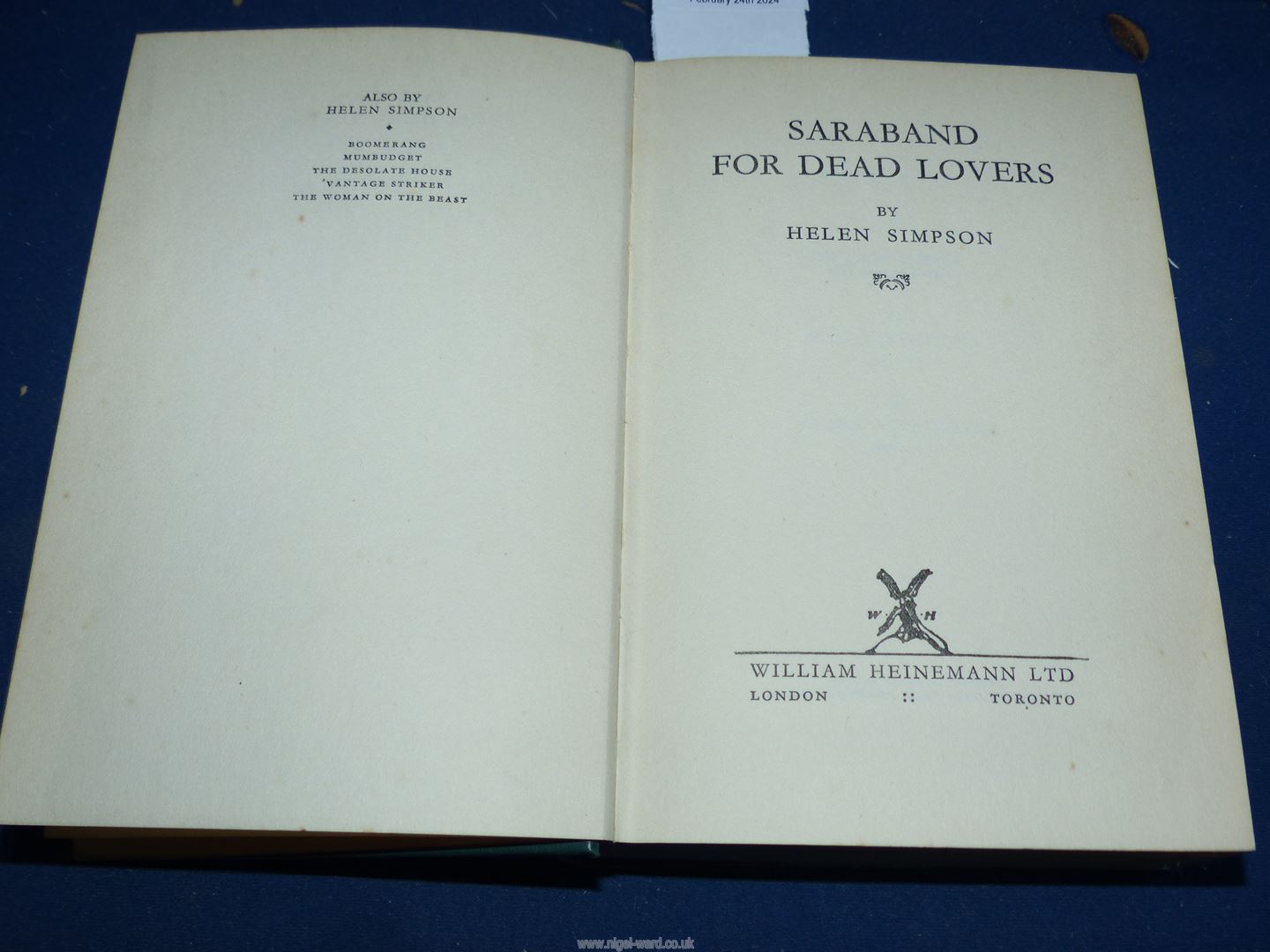 A first edition Copy of Saraband for Dead Lovers by Helen Simpson 1935 containing a letter to Mr. - Image 6 of 7