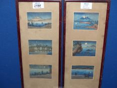 Two framed sets of six Japanese prints.
