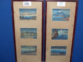 Two framed sets of six Japanese prints.