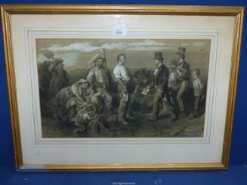 A framed and mounted Charcoal picture titled 'The Peasants Reward' by Francois Constant Mes.