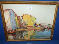 A watercolour of Harbour scene signed Mars.