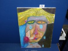 An unframed abstract Pastel of a woman.