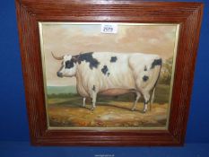 A classic Oil on board painting in the 19th century style of an English longhorn bull set in a
