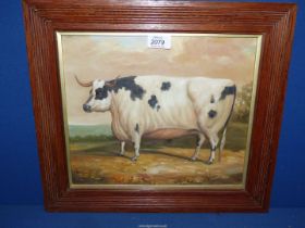 A classic Oil on board painting in the 19th century style of an English longhorn bull set in a