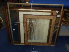 Four large glazed picture frames, 25" x 21", 22 1/2" x 19 1/2", 31" x 29" and 35" x 27".