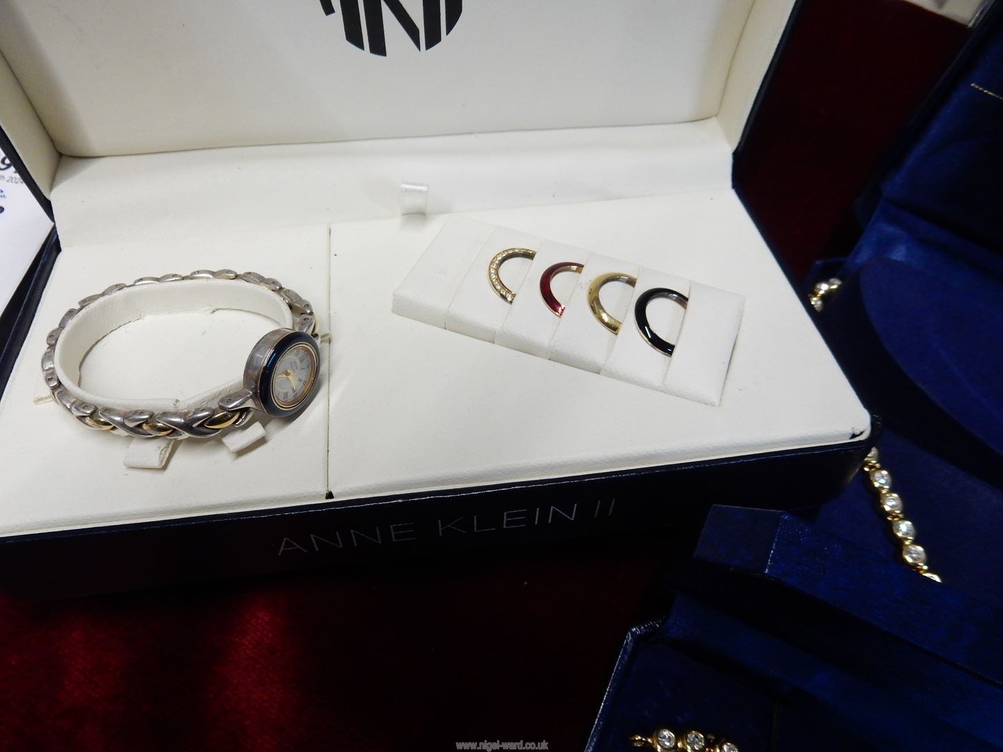 A Lotus costume tennis bracelet and a matching necklace, a Anna Klein watch with changeable bezels, - Image 3 of 5