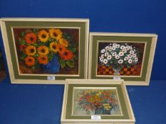 Three framed Oils on boards depicting floral still life, one signed 'Patty'.