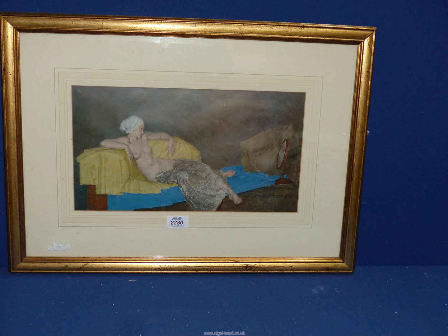 A Print (believed to be gold and silver) by Sir William Russell Flint of The Model Cecilia