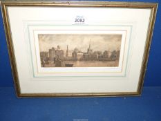 A framed and mounted Artists Proof engraving of" St Mary's Rothertithe" by J M Halliday '77.