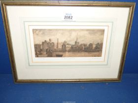A framed and mounted Artists Proof engraving of" St Mary's Rothertithe" by J M Halliday '77.