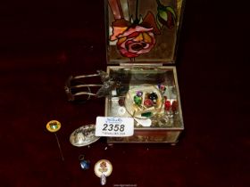 A small box of costume jewellery including; bangle, earrings, odd stones, etc.