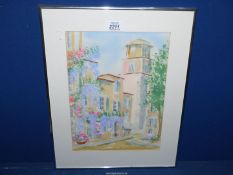 A framed and mounted Watercolour depicting a continental street scene signed lower right Fulvio '89,