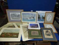 A quantity of prints and etchings to include a quantity of unframed Hunting Prints,