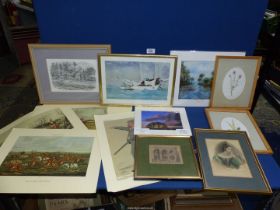 A quantity of prints and etchings to include a quantity of unframed Hunting Prints,