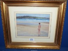 A Print by Sir William Russell Flint of The Model Cecilia on a beach.