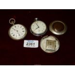 Two pocket watches to include Elgin and Smiths and a wristwatch in a fob watch case, all a/f.