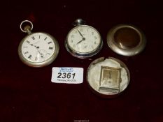 Two pocket watches to include Elgin and Smiths and a wristwatch in a fob watch case, all a/f.