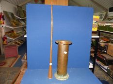 A Copper horn, 37 1/4" long and a Lawrence Butler Cornish copper ware Stick Stand, 19 1/2" tall.