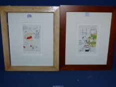 Two framed and mounted limited edition Prints depicting rugby cartoons entitled "Head to Head" no.