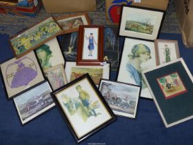 A quantity of prints to include Nunney "Friends in Need", "We three Kings", Shayers Hunting prints,