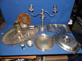 A quantity of silver plate including a galleried tray, Viners hand-chased EP candlesticks,