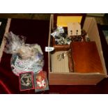 A quantity of costume jewellery including beaded necklaces etc plus two wooden jewellery boxes.