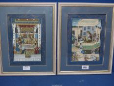 A pair of Mughal style paintings on fabric.