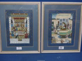 A pair of Mughal style paintings on fabric.