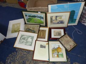 A quantity of pictures to include a Print of The Badminton Game by David Inshaw,