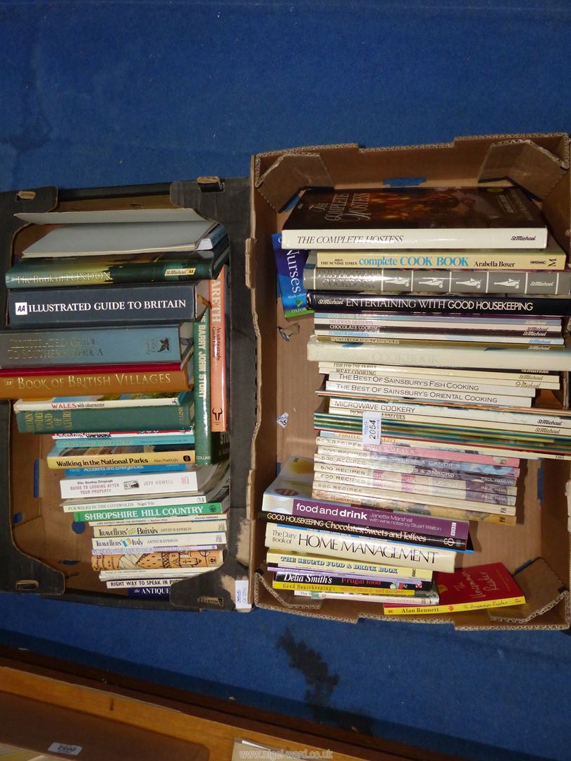 Two boxes of books including Herefordshire from the Air, The Barry John Story, First Aid Manual,