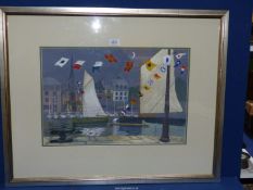 A large framed and mounted Watercolours signed lower left Sophie Harris entitled Honfleur Fete de