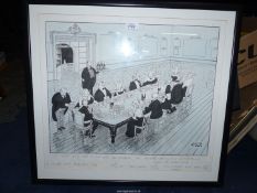 An original JAK (Raymond Jackson) Cartoon of Aristocracy eating fish & chips on a banquet table