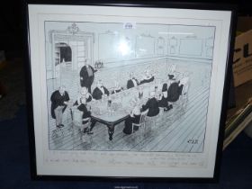 An original JAK (Raymond Jackson) Cartoon of Aristocracy eating fish & chips on a banquet table