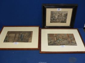 A pair of framed and mounted Prints titled "The Idle Prentice at play in the churchyard During