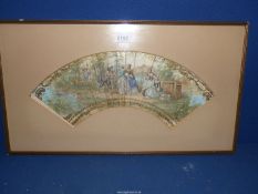 A framed and mounted Print of a Country landscape with a chance meeting of figures by a river,