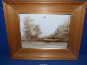 A Sepia on Gesso paper of 'Near Platford, Suffolk' by Lincoln Taber,