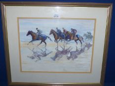 A framed and mounted Joyce Barr Acrylic depicting horses galloping along the beach 22 1/2" x 19".