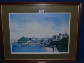 A framed and mounted John Cahill Print entitled "Tenby Harbour".