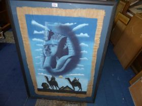 A large framed Oil on papyrus of an Egyptian scene, 30 1/2" x 42".