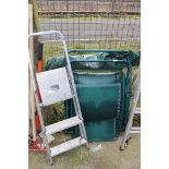 Three rung stepladder and fishing chairs.