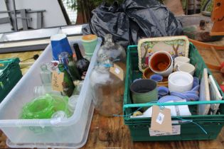 Two boxes of mixed china, glass, demi-johns, etc.