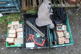 Two boxes of panel pins, old tobacco tins with copper rivets, etc.