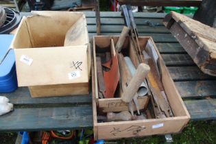 Box of nails and box of woodworking tools.