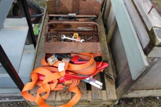 Four ratchet straps and a cantilever tool box with contents.