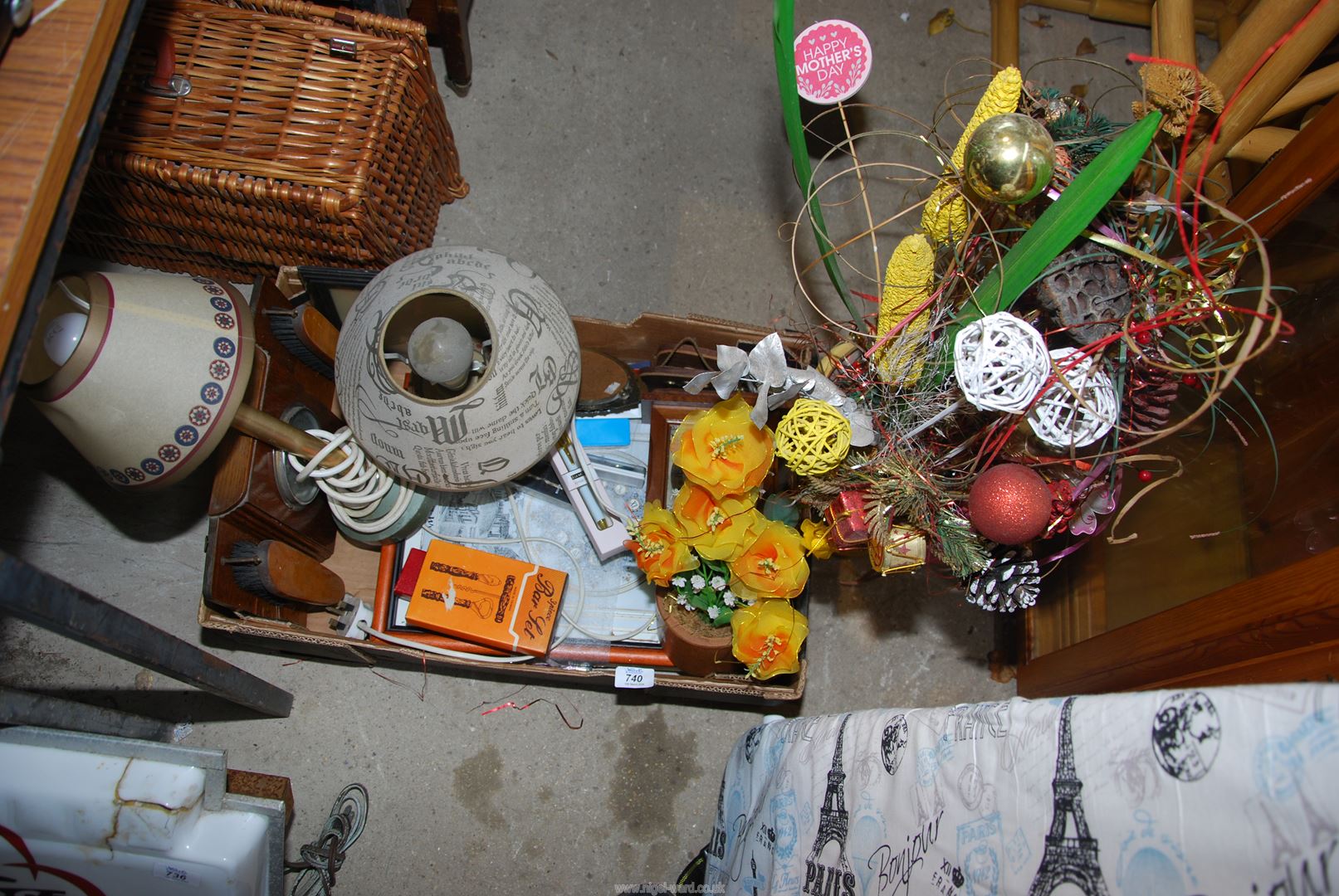 A quantity of miscellaneous including artificial flowers, clock, etc.