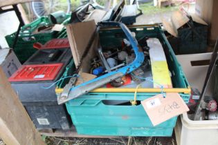 Box of tools including pipe bender, etc. and tool box and contents.