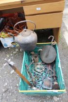 Cast iron range kettle, Salters scales, companion set, etc.